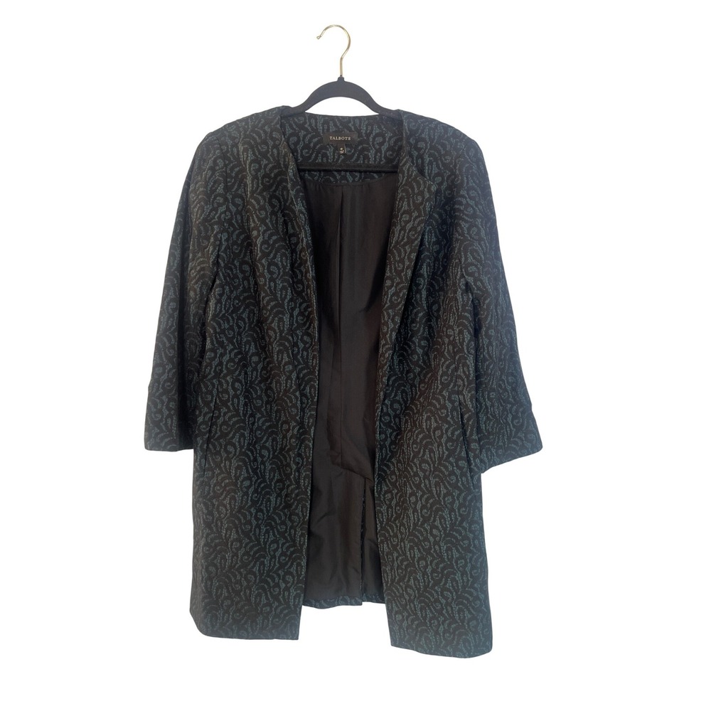 Talbots Black Green Lace Tunic Blazer Jacket 10 Holiday Office Fashion Preppy